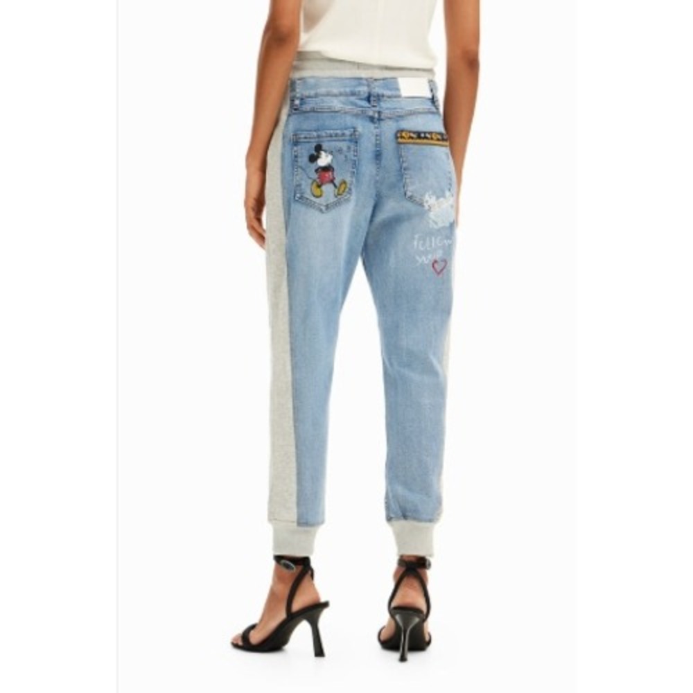 Desigual x Disney Mickey Mouse Hybrid Denim Jogger Jeans Blue Grey NWT XL - Picture 2 of 13